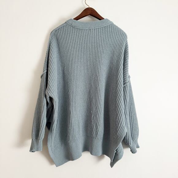 AERIE Chunky Oversized Knit Ribbed Crewneck Sweater Dusty Blue Medium M - Picture 6 of 9